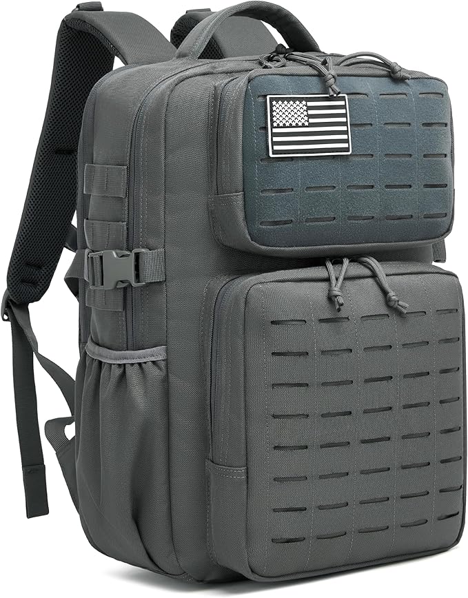Wotony Military Tactical Backpack for Men Waterproof Daypack 3 Day Assault Pack Laser-Cut MOLLE Webbing Design with Water Bottle Holder Black Small Tactical Assault Bag (dark gray, 30L)