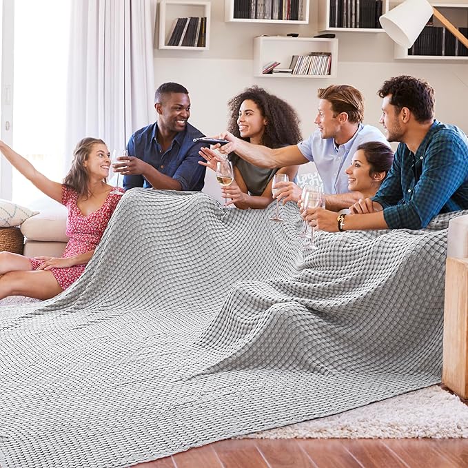 Bedsure Cooling Cotton Waffle Oversized King Blanket - Lightweight Breathable Blankets Rayon Derived from Bamboo for Hot Sleepers, Luxury Throws for Bed and Sofa, Grey, 120x96 Inches