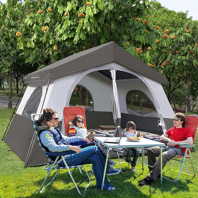 HIKERGARDEN 6-8 Person Camping Tent - Portable Family Cabin Tent for Camp, Windproof Fabric Camp Tent Outdoor for Hiking, Backpacking, Traveling