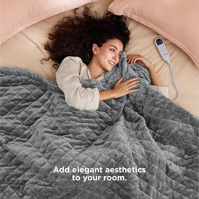 Bedsure Electric Blanket Twin - Quilted Heated Blanket Twin Size, Soft Flannel Thick Heating Blanket with 10 Time Settings & 6 Heat Settings, Warm Gifts for Women Men (62x84 inches, Formal Gray)