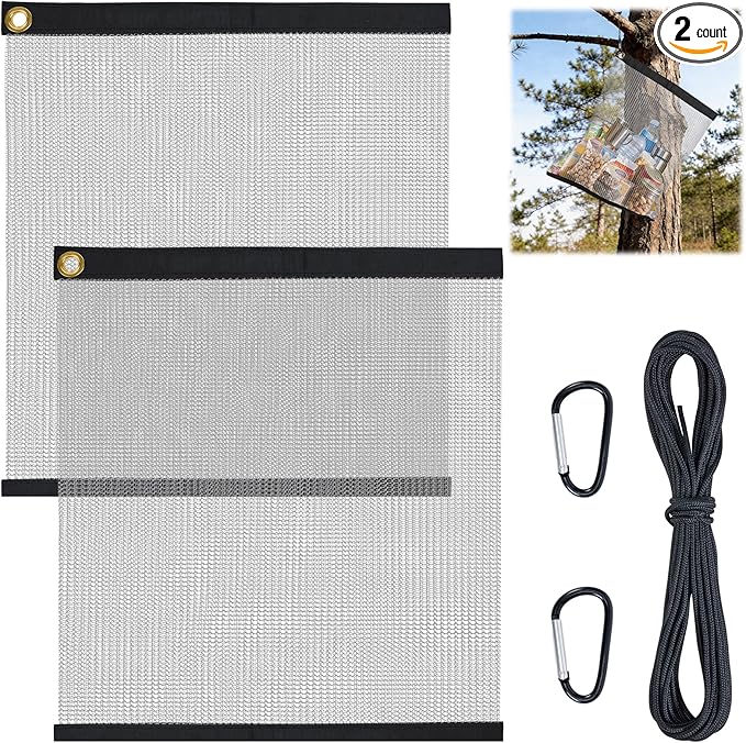 2 Pack Ultralight Rodent Proof Bear Bags, Wire Mesh Hanging Food Storage Bags for Camping and Backpacking, Critter Protection Kit with Nylon Rope and Carabiners