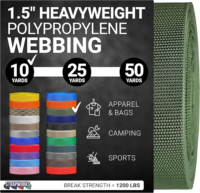 Strapworks Heavyweight Polypropylene Webbing - Heavy Duty Poly Strapping for Outdoor DIY Gear Repair, 1.5 Inches