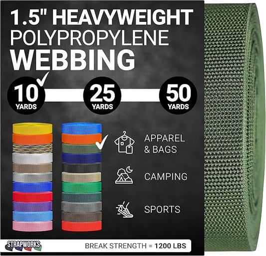 Strapworks Heavyweight Polypropylene Webbing - Heavy Duty Poly Strapping for Outdoor DIY Gear Repair, 1.5 Inches