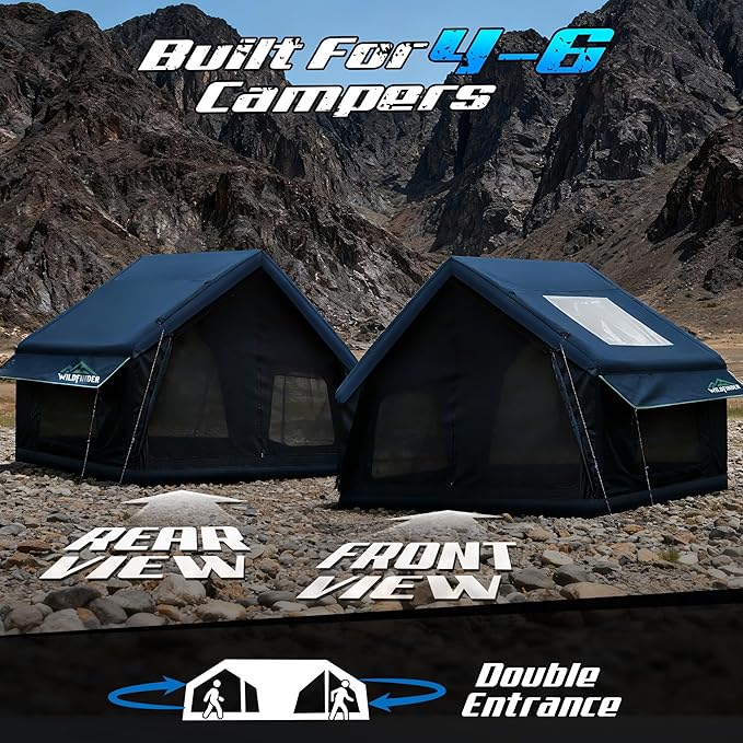 Inflatable Tent with Skylight, Quick Setup Blow Up Tents with Pump, Hot Tent with Stove Jack, Waterproof Oxford Inflatable House for Camping, Air Glamping Tents for Camping Adult 4-6 Person