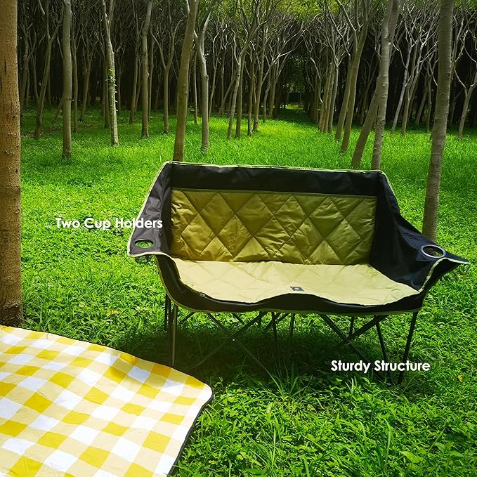2 Person Camping Chair Oversized Loveseat Camping Chair Double Camping Chairs for Adults Heavy Duty Camping Couch Black Outdoor Folding Chair (OliveGreen)