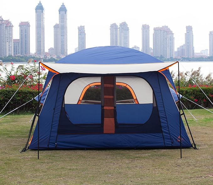 KTT Extra Large Tent 6-10-12-14 Person(B),Family Cabin Tents,2 Rooms,3 Doors and 3 Windows with Mesh,Straight Wall,Waterproof,Double Layer,Big Tent for Outdoor,Picnic,Camping,Family Gathering