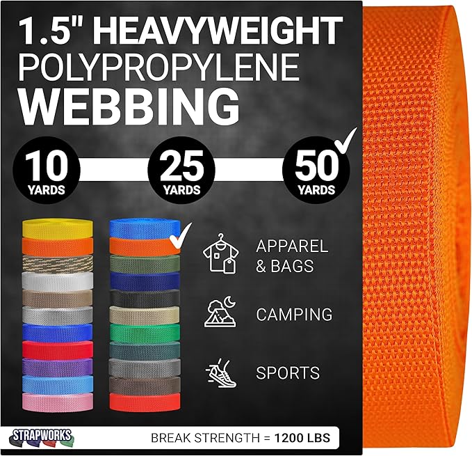 Strapworks Heavyweight Polypropylene Webbing - Heavy Duty Poly Strapping for Outdoor DIY Gear Repair, 1.5 Inches