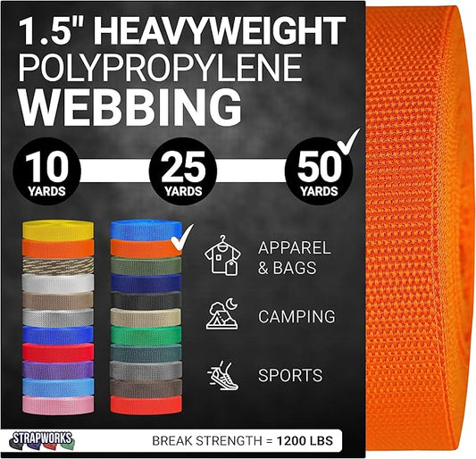 Strapworks Heavyweight Polypropylene Webbing - Heavy Duty Poly Strapping for Outdoor DIY Gear Repair, 1.5 Inches