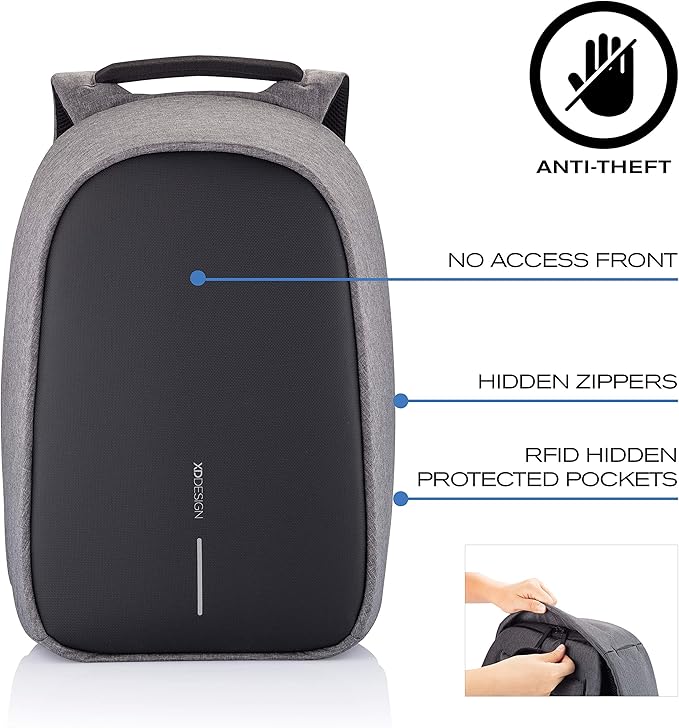 XDDesign Bobby Hero 16 Liter Anti Theft Laptop Backpack, Padded 15.6" Laptop Sleeve, Recycled Material, Water Repellent, USB Charging Port, Travel Carry on Flight Approved for Men&Women