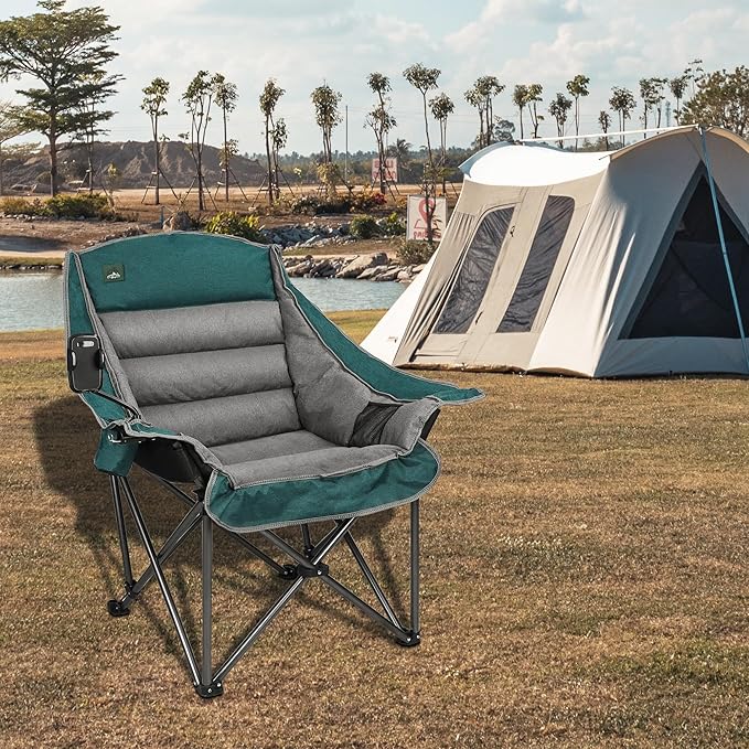 Northroad Oversized XL Padded Camping Chair w/Cell Phone Holder, Large Camp Lounge Chair, Foldable Lawn Chair w/Cup Holder,Carry Bag for Outdoor Hiking, Beach, Picnics, Heavy-Duty 400-lbs Capacity