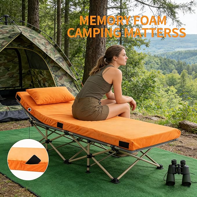 3 Inch Memory Foam Camping Mattress Pad, Dual Layer Thick Sleeping Camp Mat for Sleepover Car Tent, Portable Roll Up Mattress for Adults with Travel Bag