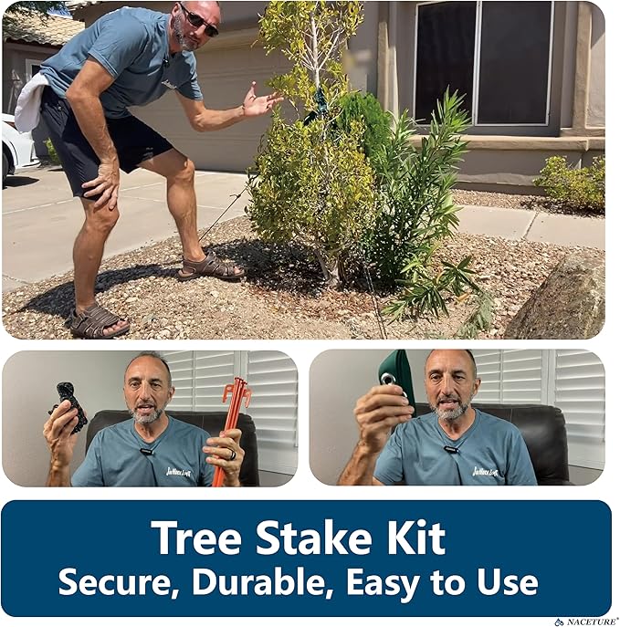 Tree Straightening Kit 6 Pack - Supports and Stake for Leaning Trees, 13.12 Feet Straps for Young Growth