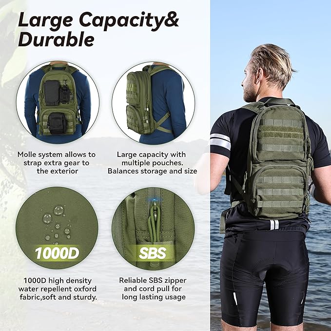 MARCHWAY Tactical Molle Hydration Pack with 3L TPU Water Bladder, Military Backpack for Backpacking, Hiking, Running, Cycling