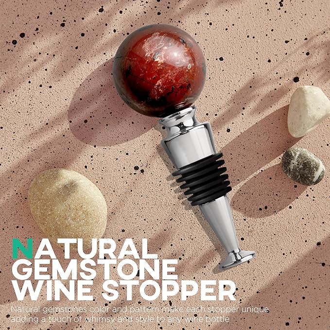 Homestia Red Gemstone Wine Stopper for Wine Bottles Vacuum Wine Bottle Stopper with Silicone Reusable Wine Corks, Leak Proof Keep Fresh Wine Preserver Wine Saver Wine Accessories