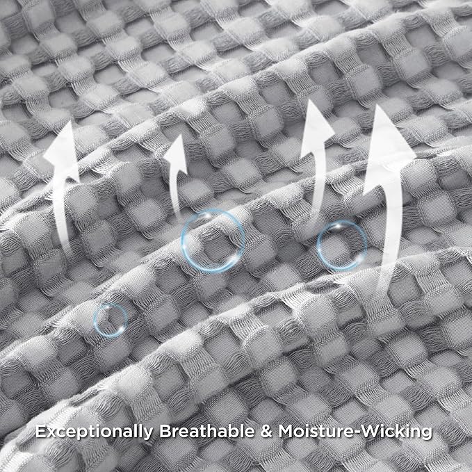 Bedsure Cooling Cotton Waffle Oversized King Blanket - Lightweight Breathable Blankets Rayon Derived from Bamboo for Hot Sleepers, Luxury Throws for Bed and Sofa, Grey, 120x96 Inches