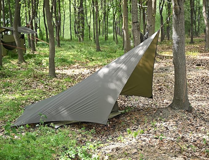 Onewind 12×10 ft Hexagon Hammock Rain Fly, Waterproof Lightweight and Durable Silnlyon Camping Hammock Tarp for Backpacking and Hiking, Complete Accessories, OD Green