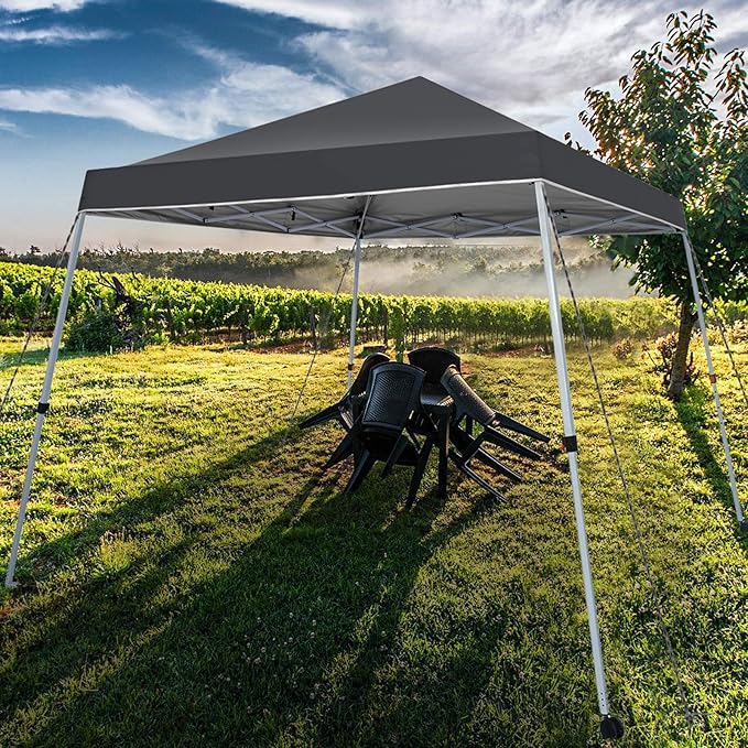 Sunnyglade 10x10 Ft Pop Up Canopy Tent One Button Easy Pop Up Outdoor Instant Folding Slant Leg Canopy with 2 Wheels and Deluxe Carry Bag(Dark Grey)