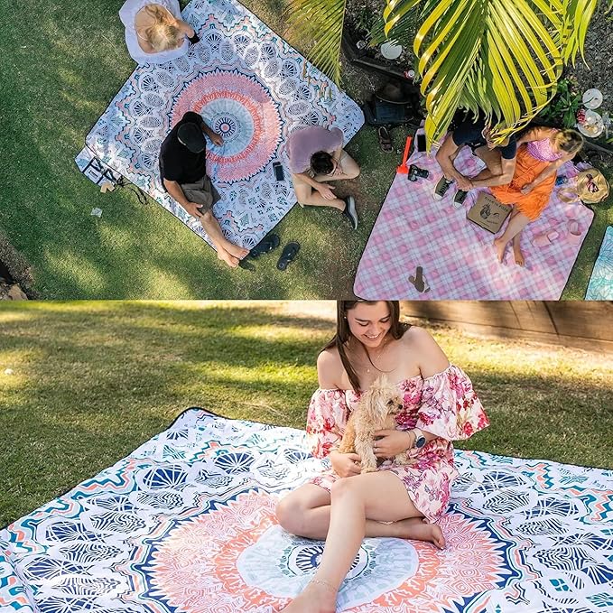 Nakie Picnic Blanket - Extra Large, Waterproof, Machine Washable, Easy Storage. Perfect for Camping, Picnics & Outdoor, Children by The Beach or Playing with Dog, 2m x 2m cm (Sound of Summer)