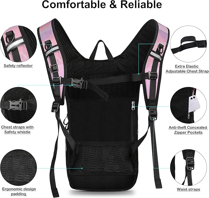 Hydration Backpack Pack, Water Backpack 20L Capacities Included 2L Hydration Bladder, Festival Essential - Rave Hydration Pack Hydropack Hydro for Hiking, Festival Gear