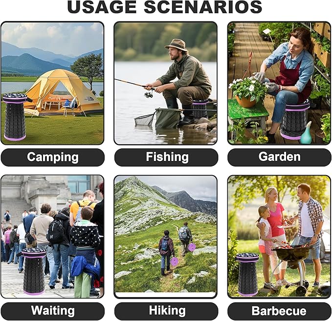 ALEVMOOM Collapsible Stool with Cushion, H18.1 D10.24 Portable Telescoping More Sturdy Load Capacity 600Lbs, Retractable Adjustable Camping Folding Stool for Outdoor Hiking BBQ Climb