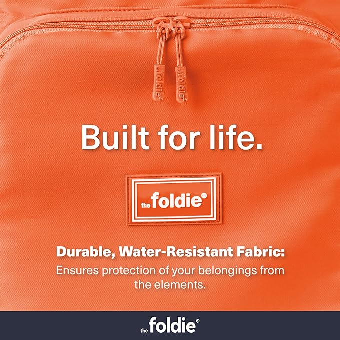 The Foldie Packable Backpack for Travel 32L - Lightweight Foldable Backpacks with Trolly Sleeve & RFID Protection - Water-repellent Casual Daypack Backpacks for Hiking, Camping & Gym - Orange