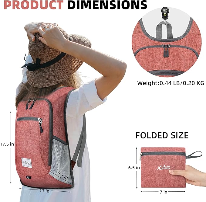 Hiking Backpack 10L Small Travel Lightweight Daypack Foldable Hiking Packable Camping Hiking Backpacks for Women Men (Red)