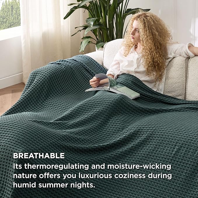 Bedsure Cooling Cotton Waffle Oversized King Blanket - Lightweight Breathable Rayon Derived from Bamboo for Hot Sleepers, Luxury Throws for Bed and Sofa, 120x96 Inches