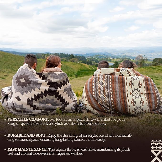 Alpaca Blanket - Premium Alpaca Wool Throw Blanket for Cozy Comfort - Warm Alpaca Wool Blanket - Variegated - Made by Artisans in The Heart of The Mountains of Ecuador