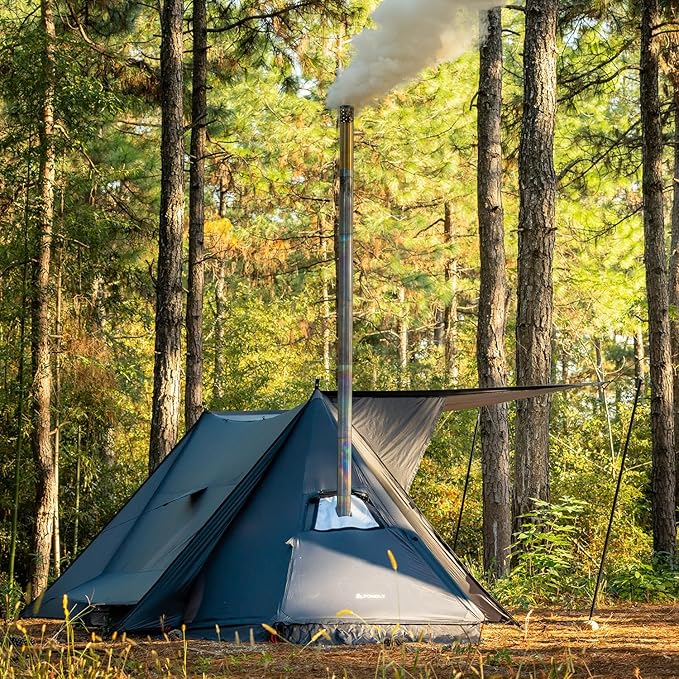POMOLY Hot Tent Bushcraft Tent, STOVEHUT 20 Ultralight Shelter with 4 Poles for 1-2 Person Camping, Hiking, Backpacking (Blue Grey)