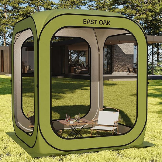 East Oak Screen House Tent Pop-Up, Portable Screen Room Canopy Instant Screen Tent 6 x 6 FT with Carry Bag for Patio, Backyard, Deck & Outdoor Activities, Dark Green