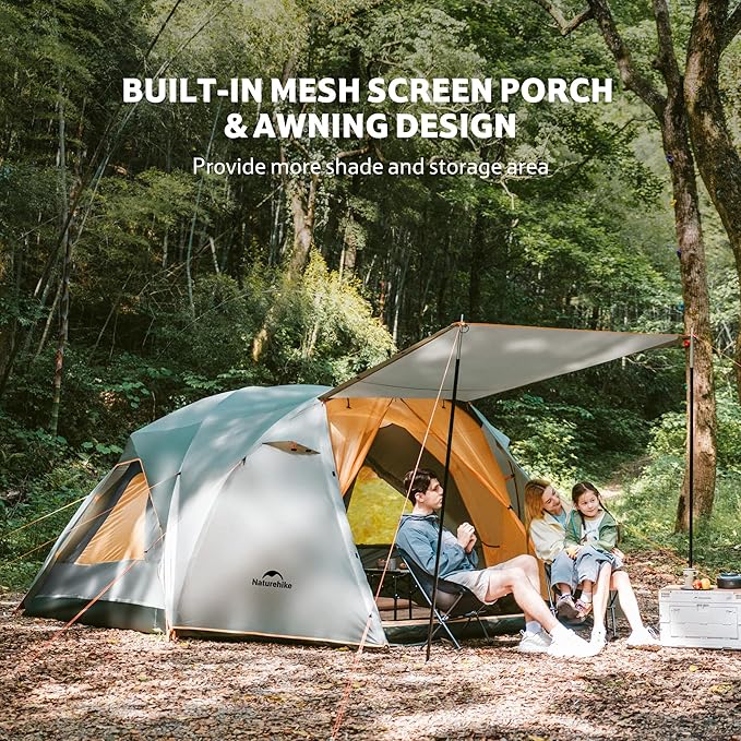 Naturehike KOTA 4/6/8 Person Camping Tent, Double Layer Waterproof 4 Person 6 Person 8 Person Tents for Camping, Large and Tall Family Tent with Vestibules Porch