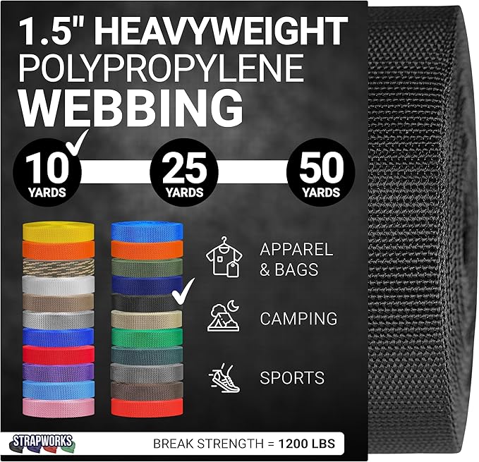 Strapworks Heavyweight Polypropylene Webbing - Heavy Duty Poly Strapping for Outdoor DIY Gear Repair, 1.5 Inches