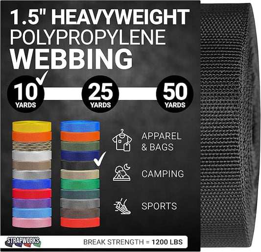 Strapworks Heavyweight Polypropylene Webbing - Heavy Duty Poly Strapping for Outdoor DIY Gear Repair, 1.5 Inches
