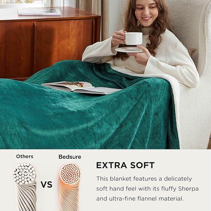 Bedsure GentleSoft Sherpa Fleece Oversized Cal King Blankets for Bed - Thick and Warm, Soft Fuzzy Plush Large Christmas Blanket for Winter, Forest Green, 112x98 Inches