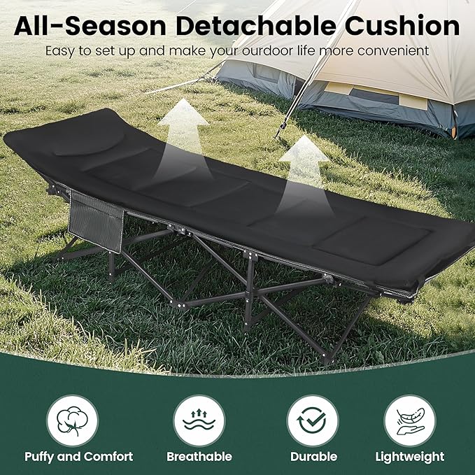Oversized XXL Folding Camping Cot W/Mattress, 75" L x 27.5" W x 14" H, Heavy Duty Portable Cot for Adults with Carry Bag – Durable 1200D Oxford Fabric for Camping, Travel, Home, or Office