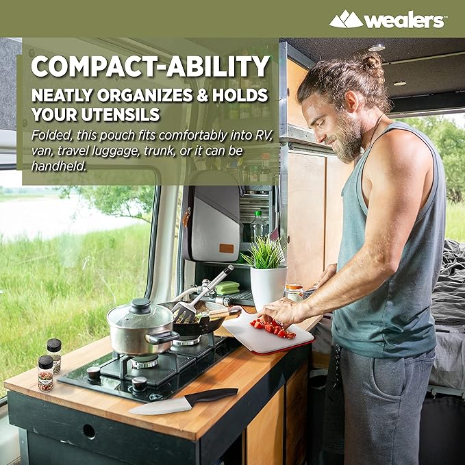 Camp Kitchen Cooking Utensil Set Travel Organizer Grill Accessories Portable Compact Gear for Backpacking BBQ Camping Hiking Travel Cookware Kit Water Resistant Case