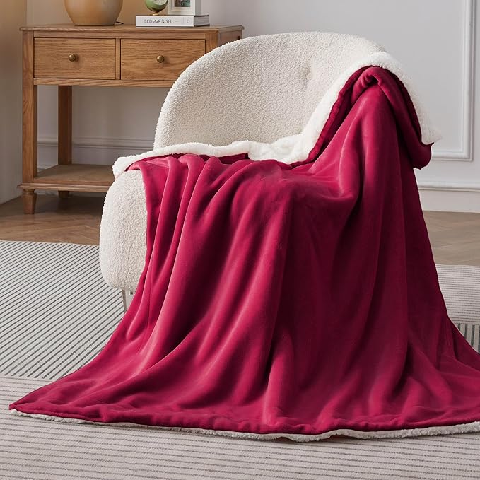 Bedsure GentleSoft Sherpa Fleece Throw Blanket Twin Size for Couch - Thick and Warm, Soft Fuzzy Plush Twin Christmas Blanket for Winter, Red, 60x80 Inches