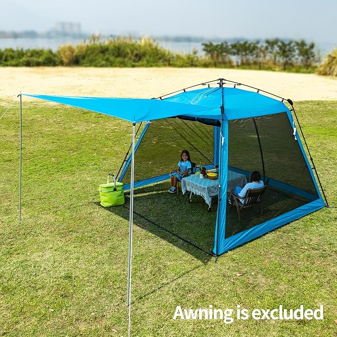Pop Up Screen House Gazebo 8.2'x8.2'x75'', 4-6 Person Portable Screen Room with Sun & Insect Protection, Sturdy Frame Foldable Outdoor Canopy for Backyard, Camping, Park, Garden,Backyard-Blue