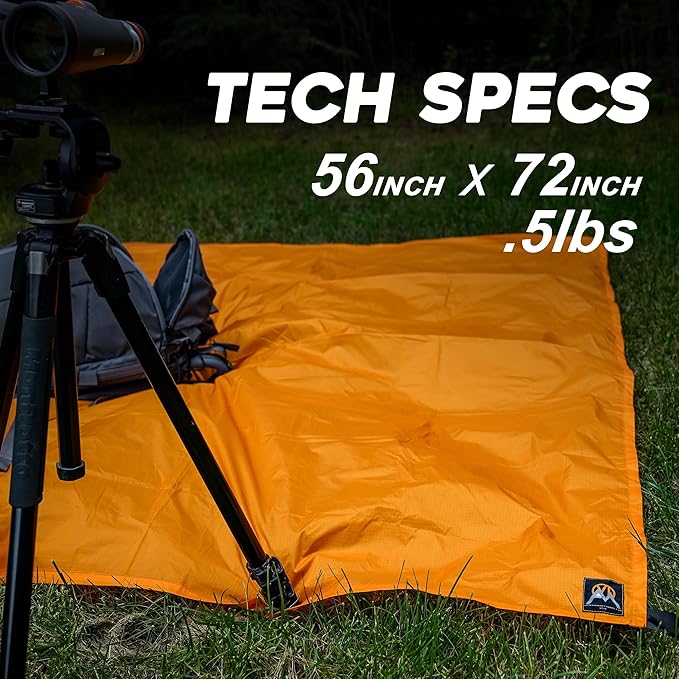 VIAM Outdoors | Multicloth 2.0 Water Resistant Ultralight Lightweight Backpacking Camping Survival and Ground Tarp | 1.9oz Orange | Measures 56 inches by 72 inches | has Stake Loops