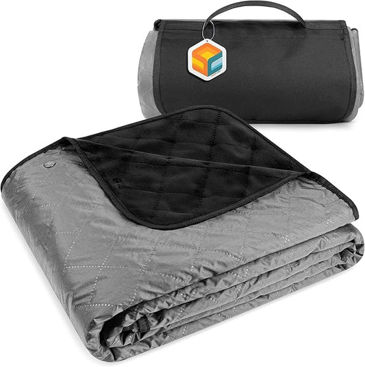 SUN CUBE Large Waterproof Camping Blanket, Fleece Quilted Stadium Blanket for Cold Weather, Windproof Foldable Outdoor Blanket Mat for Picnic, Beach, Pets, Car, 60x80in
