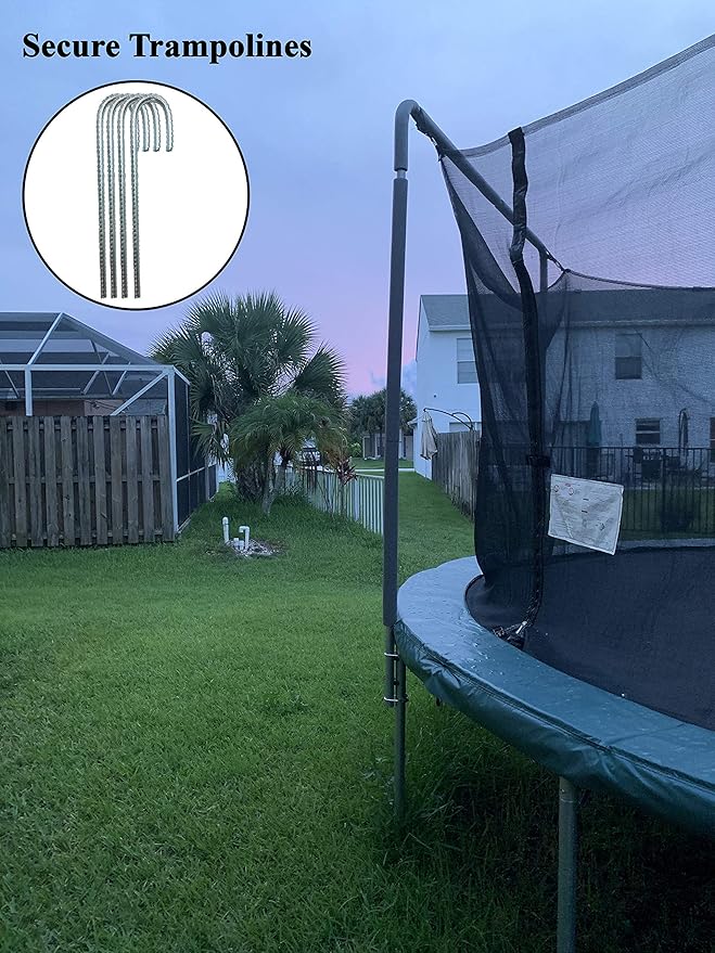 Ashman Rebar Stake Anchor 12 Inches Long (4 Pack), Ideal for Securing Animals, Tents, Canopies, Sheds, Car Ports, Swing Sets. Rust-Resistant and Made of Solid Premium Galvanized/zinc-Coated Metal.