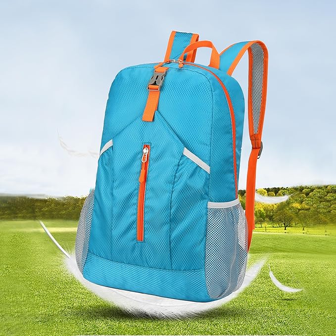 25L Foldable Hiking Backpack Lightweight Packable Basic-Daypack Collapsible Bag Water-Resistant Travel Men Women Camping Cycling Outdoor (Blue)
