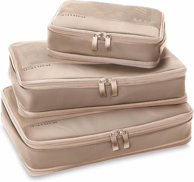 Briggs & Riley Carry On Compression Packing Cube Set - Bag Organizer for Suitcase & Luggage, For Women & Men, Pack Accessories for Vacation - Travel Must Haves, 3-Piece, Tan