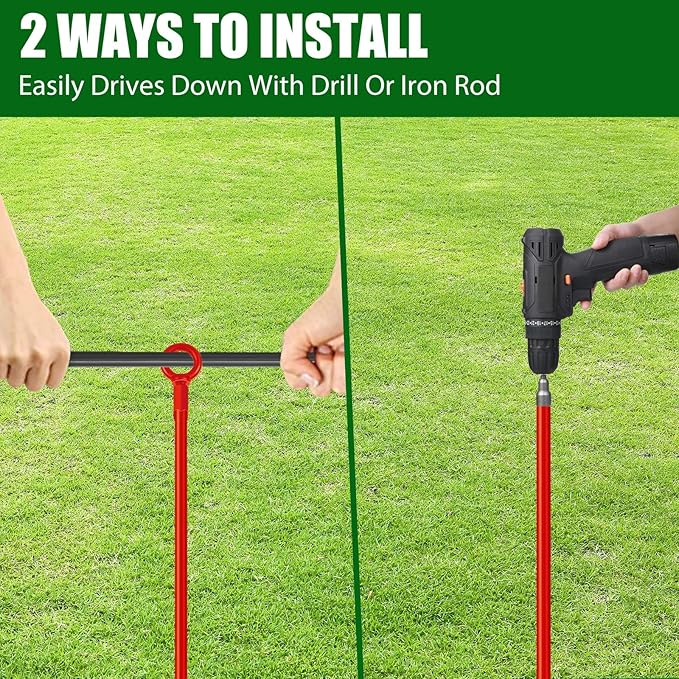 Chumia 6 Pcs 18 Inch Ground Anchor Spiral Blade Heavy Duty Earth Anchors Swing Set Metal Shed Kit for Garden Securing Trees Tents Trampoline Canopies Shelters (Red)