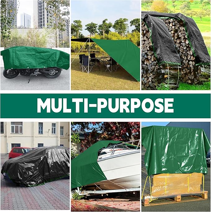 Tarp 10x15 ft Heavy Duty 100% Waterproof 10mil,UV Resistant,Durable Grommets and Reinforced Edges Green/Black Tarp for Camping, Swimming Pools,Car Coverage -by MVPNET