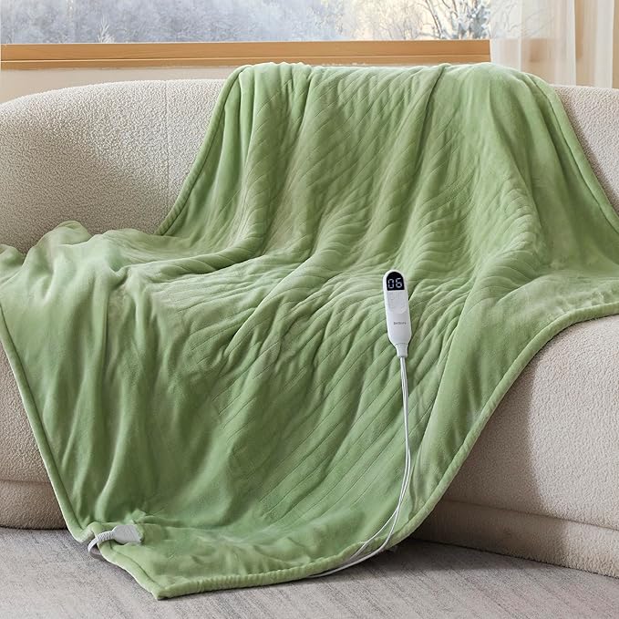 Bedsure Heated Blanket Throw Blanket - Fast Heating Electric Blanket, Soft Flannel Heated Throw with 4 Time Settings, 6 Heating Settings, Warm Gifts for Women Men (50x60 inches, Sage Green)