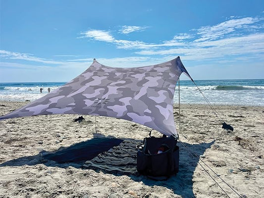 Neso Tents Beach Tent with Sand Anchor, Portable Canopy Sunshade - 7' x 7' - Patented Reinforced Corners (Grey Camo)