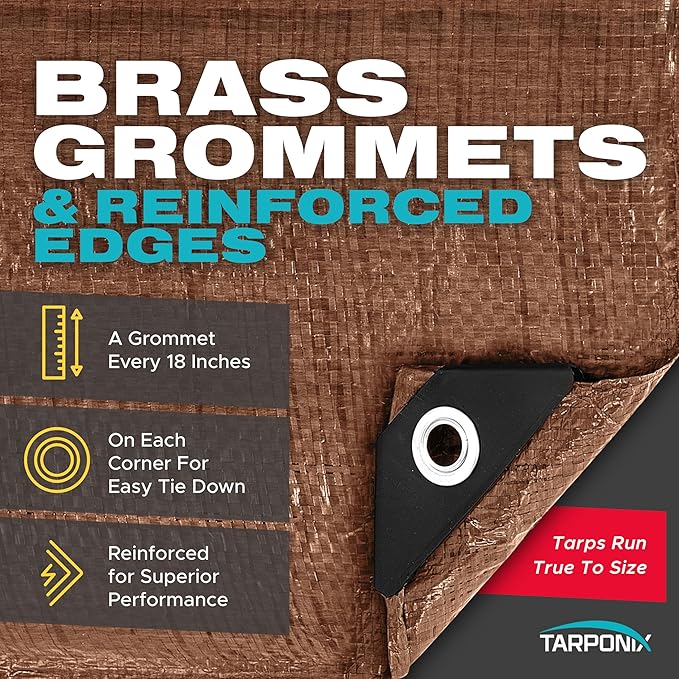 Brown Poly Tarp 10’ x 20’ – Lightweight 5 Mil Waterproof Cover – Durable, Weatherproof, Multipurpose Protection for Camping, Roofing, Construction