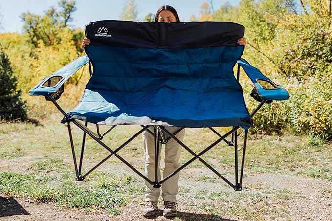 MOUNTAIN SUMMIT GEAR Quilted Standard Loveseat Camping Chair for 2 with Padded Seat and Back for Camping/Hiking/Backpacking Made by Caddis Sports (Standard Loveseat (Blue))