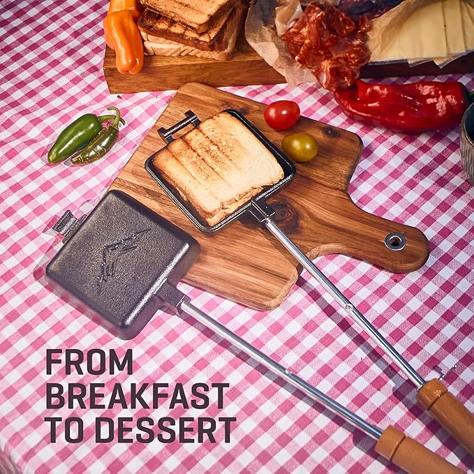 Uno Casa Pie Iron Sandwich Maker - Japanese Sandwich Maker with Recipe Book - Durable Campfire Cooking Equipment for Grilled Pies - Heavy Duty Cast Iron for Outdoor and Camping Adventures